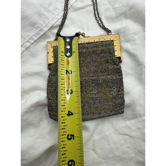 Antique Edwardian 1900s French Steel Mesh Purse Art Nouveau Silver Gold Tone - Picture 6 of 11